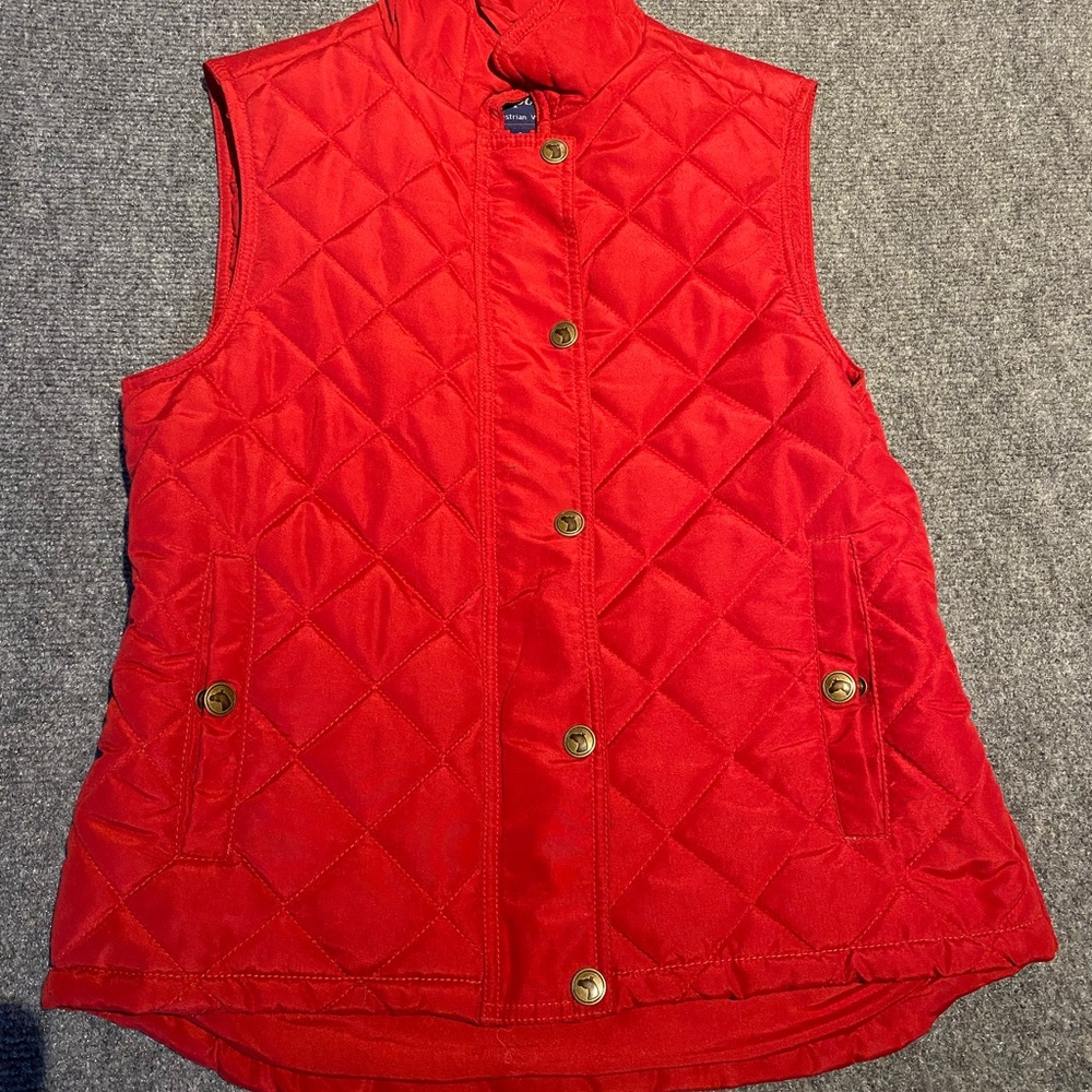 Riding Sport Equestrian Wear Red Quilted Vest women’s size S full zip and snaps